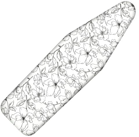 Ironing Board Cover and Pad, 21x57 Extra Large Thick Iron Padding, Scorch & Stain Resistant Ironing board cover, Heavy Duty Iron Board Padded with Adjustable Fasteners Elastic Edge, Floral White