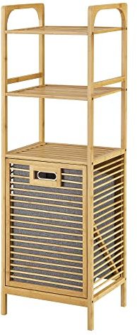 [en.casa] Bambus Wäscheregal Tidaholm 118 x 40 x 31 cm Wäscheschrank mit 2 Ablagen Wäschesammler Wäschebox herausnehmbare Wäschetasche