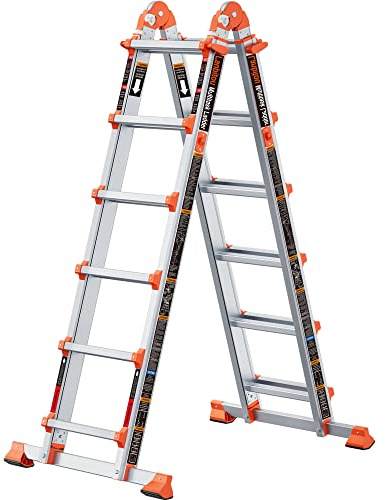 LANBITOU Ladder, A Frame 6 Step Ladder Extension, 22 Ft Anti-Slip Multi Position Ladder, Storage Folding Ladder, 330 lbs Security Load Telescoping Aluminum Ladders for Stairs Home Indoor Outdoor Roof