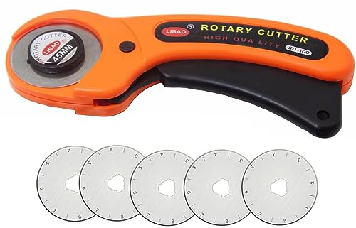 Treki Cortador Rotativo con 5 Cuchillas Circular 45mm de Repuesto Cutter Rotativo Cortador Giratorio de Bloqueo de Seguridad para Tela Patchwork Costura Coser Acolchado de Piel Manualidades DIY