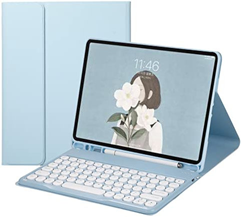 QYiiD Teclado con Funda para iPad 9.7 2018/2017, iPad Air 2/1, iPad Pro 9.7, iPad 6ª/iPad 5ª Generación, Lindo Redondo Color Teclado Bluetooth Español Funda con Cubierta Magnética Delgada, Azul