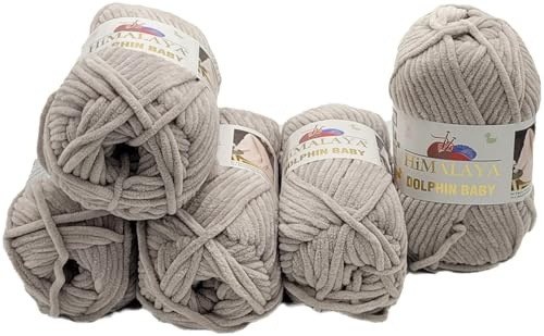 Ilkadim Export 5 x 100 Gramm Himalaya Dolphin Strickwolle, Babywolle einfarbig, 500 Gramm Wolle Strickgarn Super Bulky (Mausgrau 80357)