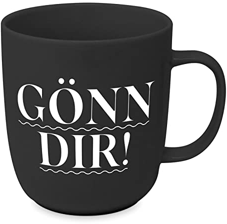 ReWu Becher Tasse aus Porzellan mit Schriftzug Gönn Dir Schwarz/Weiß Henkelbecher Kaffebecher Trinkbecher Mug 9x9x10cm