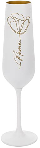 Herz & Heim® Weißes Sektglas mit Gravur/Personalisiert/Muttertagsgeschenk Line Art Blüte