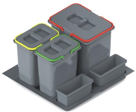 Prima-Online Abfalltrennsystem für Schubladen Mülltrennsystem Abfalltrennsystem müllsystem küche mit 2, 3, oder 4-fach Trennung für Schubladen 60 80 90cm (60cm 1x15L 2x7L 2xKunststoffschale)