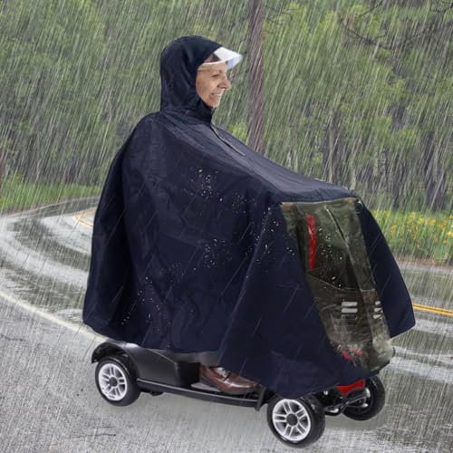 Elderly Mobility Scooter Poncho - 3 or 4 Wheel Scooter Rain Cover Cape Wheelchair Bicycle Protective Coat for Snow Water Sleet Resistance, 64 x 55