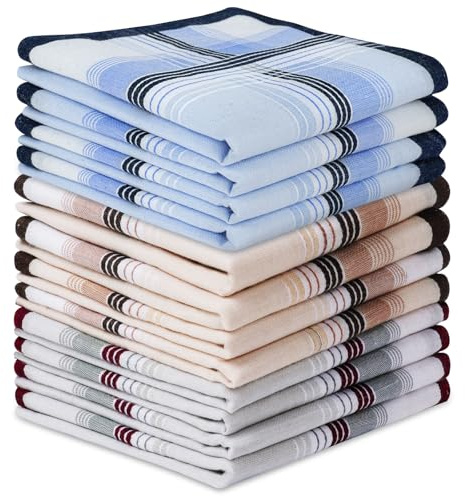 Aomig Fazzoletti Uomo, 12 Pezzi Grandi Fazzoletti in Cotone Fazzoletto da Uomo in Plaid, Idee Regalo per Adulto, 3 Colori, 40cm*40cm(Multicolore 5)