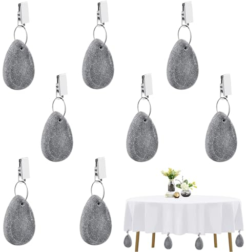 Newtic 8 Stück Tischdeckenbeschwerer Naturstein mit Klammer, Marmor Tischdeckengewichte, Extra Schwer Tischdecke Gewichte, für Draußen Hochzeit Picknick Garten Party