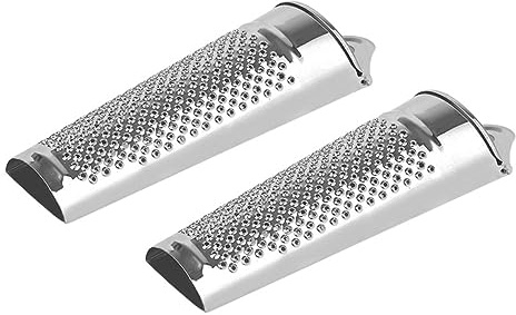 Gemüsereibe 2 Stück Edelstahl mit Ergonomischem Griff und Aufhängung | Gemüse und Zitronen, Rutschfestes Design, Silberne Ausführung, Geeignet für Restaurant und Küche
