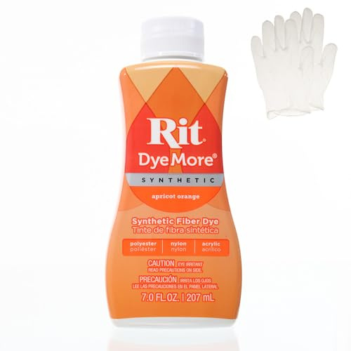 Rit DyeMore 7 Oz. Synthetic Liquid Fiber Dye Single Pack with Plastic Gloves for Clothing, Décor, and Crafts – Apricot Orange