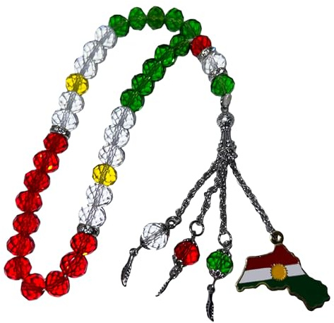 Kurdistan flagga karta Tasbih radband med pärlor för kvinnor och män – unik religiös juvel gåva, Länge: 23cm, Glas
