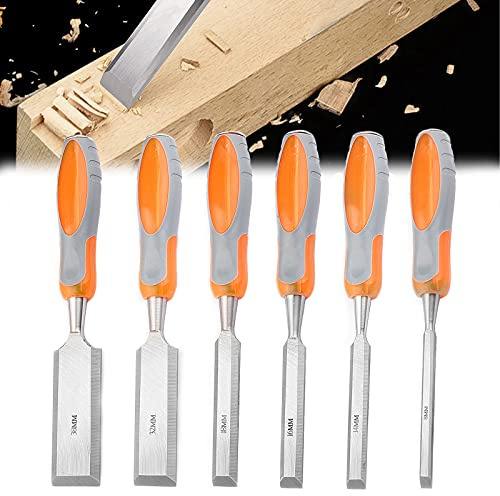 Juegos de herramientas de cincel de madera profesional para carpintería, 6 piezas de acero al cromo vanadio y mango de PVC, kit de herramientas de tallado para carpintería para artesanos de carpinte