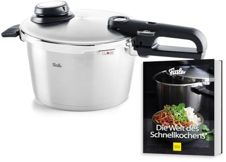 Fissler Vitavit Premium/Schnellkochtopf-Set (4,5 L, Ø 22 cm) + Gratis Dämpf-Einsatz & Schnellkochtopf-Buch, Edelstahl-Dampfkochtopf,4-Garstufen - Induktion