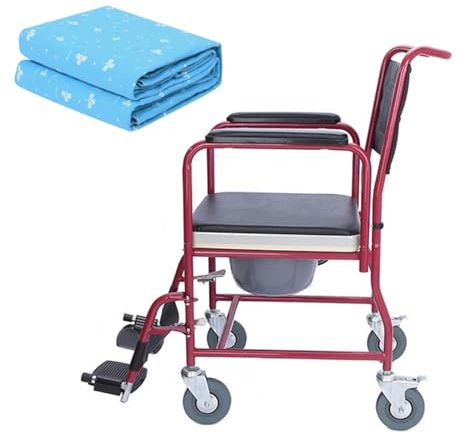 LIBRACTA Toilettenrollstuhl Fahrbarer Toilettenstuhl Rollstuhl Mit WC-Eimer Toilettensitz WC Sitz Rollstuhl Nachtstuhl Mit Rückenlehneund Fußstützen Bis Zu 150 Kg (Mit Inkontinenzauflage)