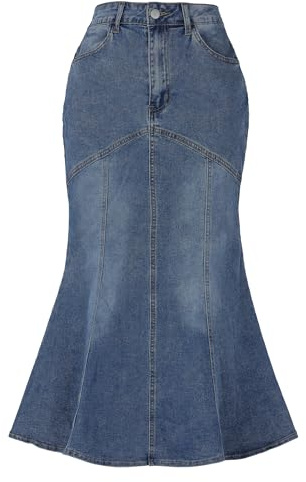 Allegra K Mujer Falda Vaquera con Cola De Pez Falda Bodycon De Jean Midi Lavada