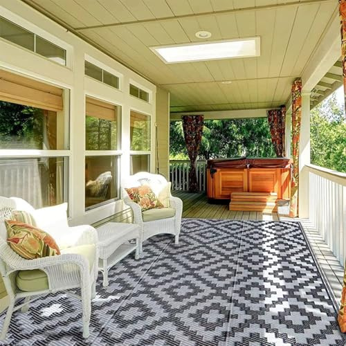 HGTRH Tapis Exterieur Terrasse Resistant A La Pluie, Tapis D'ExtéRieur pour Salon De Jardin Tiss PolypropylèNe RéSistant à l'usure Tapis D'ExtéRieur Camping ImperméAble Reversible