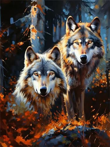 Kinooge Malen Nach Zahlen Erwachsene Wald Wolf, Paint by Numbers Malen Nach Zahlen Anfänger, DIY mit Pinseln und Acrylfarben Handgemalt Ölgemälde Leinwand für Home Décor, Ohne Rahmen, 40x50cm G-406