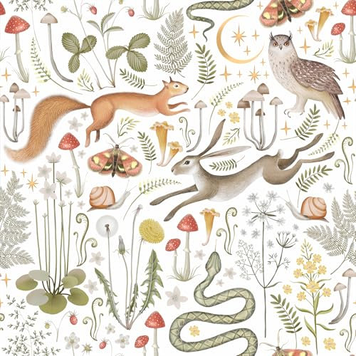 VEELIKE Carta da Parati Funghi Bianchi Boho Foresta Carta Adesiva Foglie Tropicali Giungla 44,5cmx300cm Carta da Parati Adesiva Muro Floreale Carta Adesiva per Mobili Fantasia Cameretta Bambini Bango