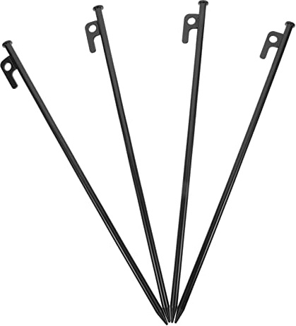 Zeltnägel aus Stahl, Schwarze Robuste Erdanker für Zelt | Camping und Outdoor, 4 Stück-pack, mit Haken Am Ende, Schwer Belastbar und Leicht Einzusetzen