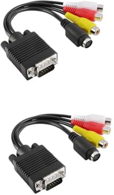 CAXUSD 2pièces Câble Adaptateur Convertisseur Svga vers S-Video Et Audio Jack pour Ordinateurs Portables Et Pc Noir