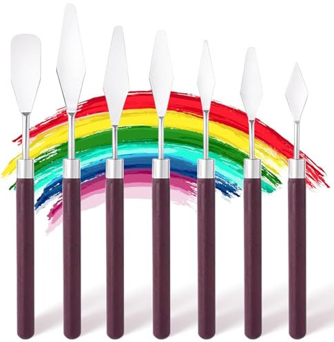 7PCS Palette Knife Painting, Palette Knife Set Stainless Steel Art Palette Knives Wooden Handle Pallet Knife Mixing Scraper for Acrylic Oil Painting