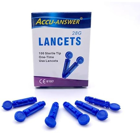 Accu-Answer 28G Lancets, 100 Sterile One-Time Use Tips for Blood Glucose Testing