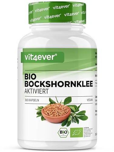 vit4ever Bio Bockshornklee Aktiviert - 365 Kapseln | Hochdosiert mit 2600mg je Tagesdosis (650mg je Kapsel) - Fenugreek bio zertifiziert (DE-ÖKO-006) - Vegan
