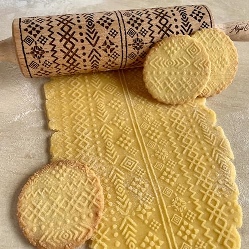 Embossing Rolling Pin AZTEC – Dough and Clay Roller for Embossed Cookies and Pottery, Cookie and Ceramic Stamp, Baking Gifts for Women by Algis Crafts
