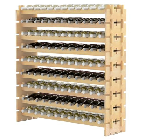 COSTWAY Vinställ i trä, stapelbar, flaskhylla för 108 flaskor, vinställ med 9 nivåer, trähylla, flaskställ för kök, matsal, bar, källare, 120 x 29 x 106 cm