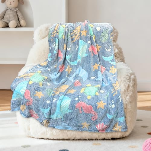 Einhorn Decke Kuscheldecke - 150 x 150 cm Decke Leuchtet im Dunkeln, Warm und Flauschig Kinderdecken für 1-10 Jährige Mädchen und Jungen - Wohndecke für Geschenk (Ozean, 150 x 200cm)