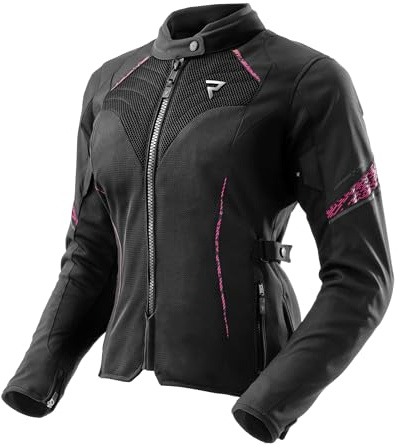 REBELHORN Jax Dam motorcykeljacka dam | textil | armbåge, axel och ryggskydd nivå 2 | avtagbart humax-membran | stora nätventilationspaneler | storlekar upp till 10 XL, svart/rosa, 5XL
