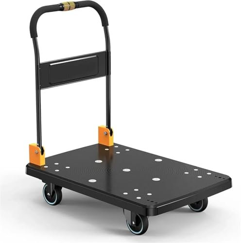 Handwagen Plattformwagen-Schiebewagen mit 770 Pfund Tragkraft, geräuschlosen Rädern, einhändig klappbarem, großem, flachem Handwagenwagen Leichte Transportkarre