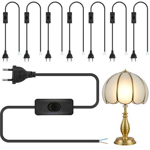8 Stück Zuleitung mit Stecker und Schalter, 1,80 Meter Schwarz Anschlusskabel Anschlussleitung mit Euro-Stecker, H03VVH2-F2 x 0,75 mm², für Leuchten, Lampen, Leuchtmittel