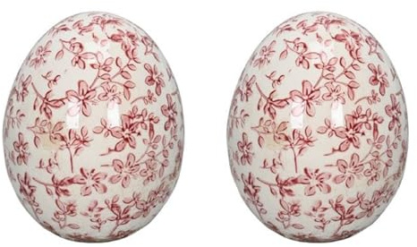 Posiwio dekoratives frühlingshaftes Deko-Ei Keramik-Ei Oster-Ei Keramik mit floralem Muster in Creme-weinrot in 2 verschiedenen Größen (2 x mittel)