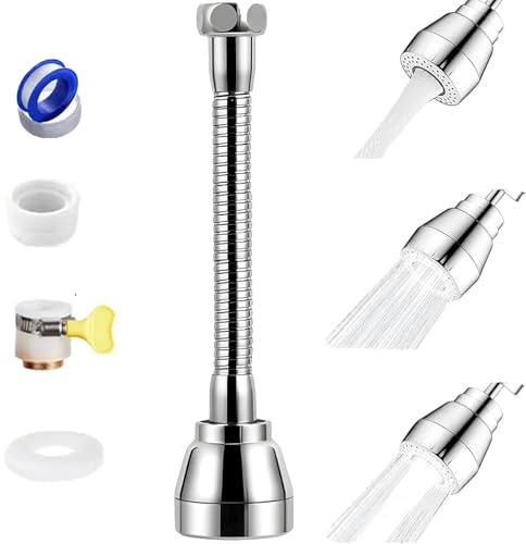 Yuiturt Wasserhahnverlängerung 360 ° drehbar für Küche, Handbrause Spüle, Messingdüse, 3 Modi, Spritzschutz, flexibler Adapter, passend für die meisten Wasserhähne