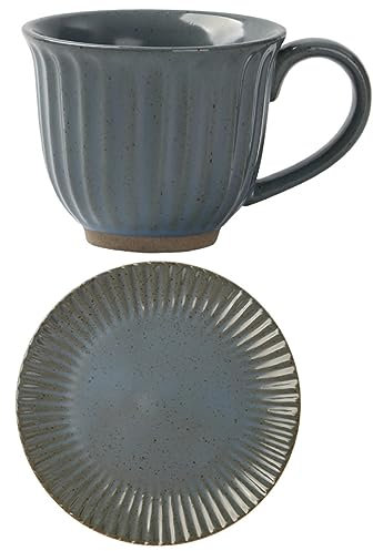 HOLIDYOYO Juego de Taza y Plato de Café de Cerámica Azul 160ml, 1 Set