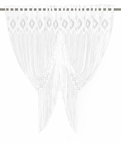 Sehlbach Rideau à Fils arqués Losange, Blanc, 120 x 125 cm Rideau de bistrot, Atmosphère Moderne, Design élégant, Translucide, Facile à Poser