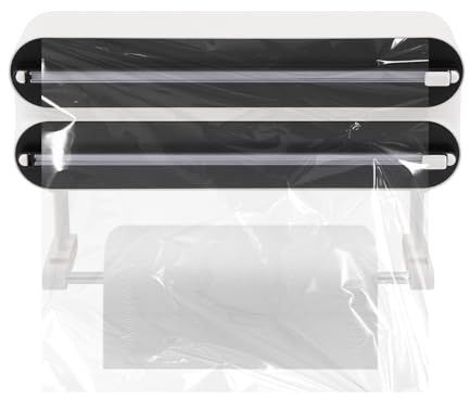 3 In 1 Magnetischer Frischhaltefolienspender, mit Küchenrollenhalter Folienschneider Küche, Wandrollenhalter Alufolienspender für Küche, Kühlschrank (schwarz)