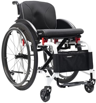 CFMAIF Silla de Ruedas de tránsito, Aluminio, Plegable, Freno en manetas, Autopropulsable, Viaje de embarque portátil, reposapiés abatible(40cm/15.7in Seat,Black)