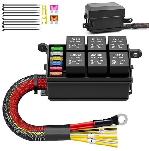MICTUNING 12V Relaisbox und Sicherung mit 6 Stück Relais und 8 Stück ATC/ATO Sicherungen, Vorverdrahteter Sicherungs und Relaiskasten, Relais-Sicherungskastenblock für Auto, LKW, Marine, Boot