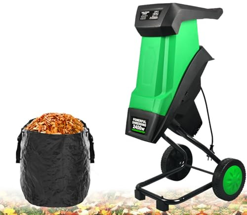 Broyeur de feuilles électrique 2400 W et composteur 4500 tr/min Outil de nettoyage de jardin mobile avec roulettes Sac de rangement inclus pour un entretien facile et un compostage efficace
