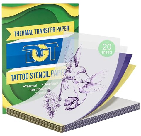 GBK Tattoo Transferpapier A4 20 Blatt, Hochauflösendes Tattoo Papier für Präzise Tattoos, 4-Lagiges Transferpapier Tattoo zum Bedrucken, Stencil Papier mit Schutzfolie, Tattoos Zubehör (20 Blatt)