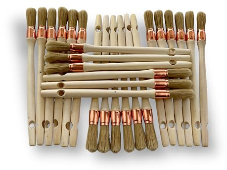 Kibros Lot 24 pinceaux de Pouce Brosse Ronde Soie Blanche Ø 15 mm | Soie blanche, virole cuivrée, manche bois brut, pour peindre volets, moulures, plinthes et angles.