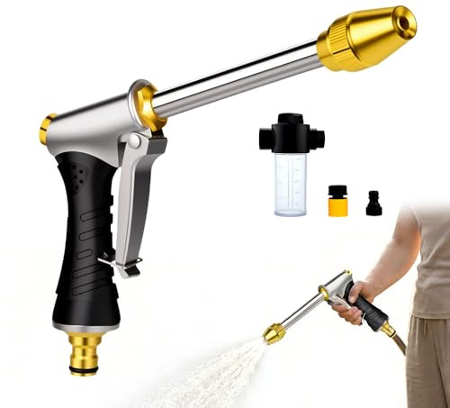 Power Jet Water, 2026 Neu Metall Hochdruckpistole für Gartenschlauch Mit 3 SprüHmodi Original, Gartenbrause Gartenspritze für GartenbewäSserung AutowäSche Garten & Terrasse (A)