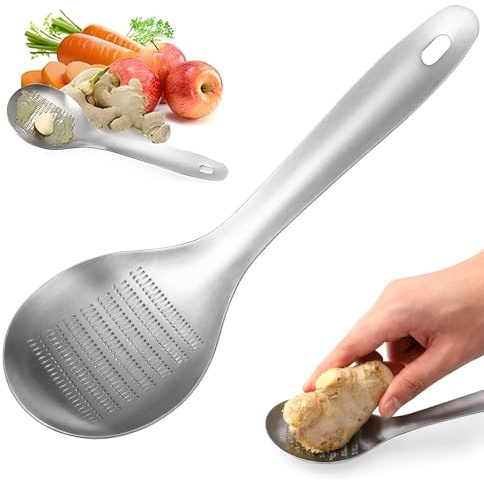 Multifunktionaler Reibe-Löffel, Käsereibe Edelstahl - Multifunktionale Küchenreibe für Ingwer, Knoblauch, Zitronen & Hartkäse, Handreibe Fein mit Ergonomischem Griff, Rostfreie Zester Reibe
