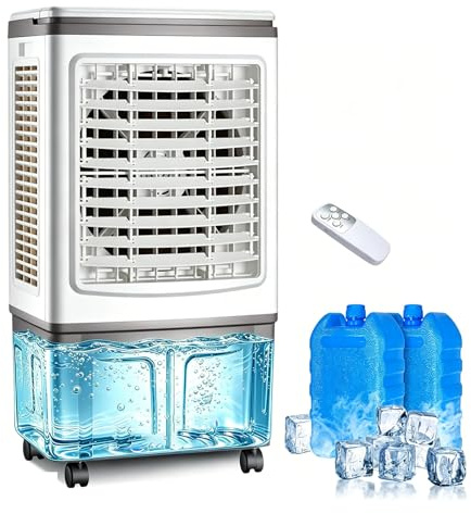Klimaanlage Mobil 100W, 3-seitiger Klimaanlage Ohne Abluftschlauch, 3 Modi, 30L Abnehmbarem Tank, 60/120° Oszillation,7.5h Timer, Leise, Fernbedienbar, Verdunstungskühler für Zuhause Schlafzimmer