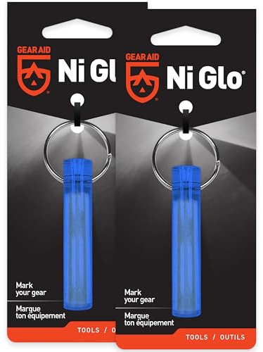 GEAR AID Ni Glo 2” UV Rechargeable Glowing Keychain – Multi-Purpose Glow-in-the-Dark Accessory for Camping, Scuba Diving, Night Fishing, Hiking, Emergency Kits, and Everyday Use, Blue, 2 Pack