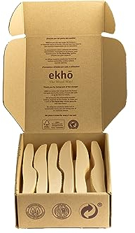 ekhõ The Wood Way! – Juego Cubiertos Desechables Biodegradables - Cubiertos para Llevar Ecológicos Biodegradables y Compostables - Cubertería Desechable (100 cuchillos)