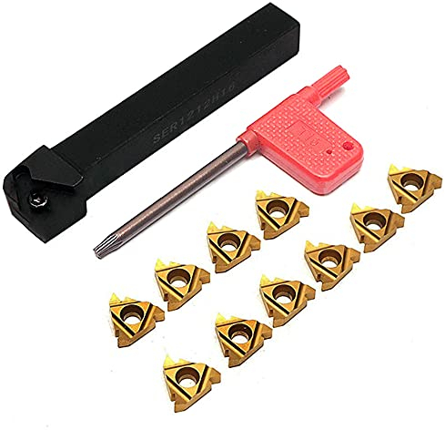 Maizoon CNC Drehmaschine Einfädeln Drehwerkzeug Set SER1212H16 Einsatz Halter + 10pcs 16er AG60 Hartmetall Einsätze + T15 Schraubenschlüssel Drehmaschine Werkzeuge DZ11