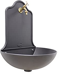 Fonderia Bongiovanni Wandbrunnen, Modell Valencia, für Haus und Garten, mit Wasserhahn aus Messing, Finish nach Wahl (brüniert)